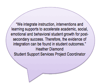 We integrate instruction, interventions and learning supports to accelerate academic, social, emotional and behavioral student growth for post-secondary success. Therefore, the evidence of integration can be found in student outcomes.
Heather Diamond
Student Support Services Project Coordinator